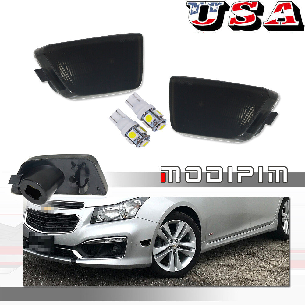 Euro Style Smoked Front Side Markers with White LED Package for 2011-2015 for Chevrolet for Cruze