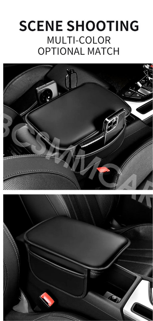 PU Leather Armrest Cushion Protector W/Storage Bag For Car Interior Accessories