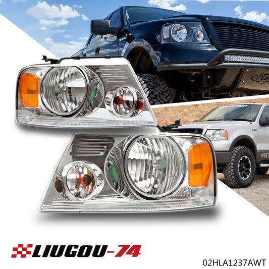 2-Piece Headlight Assembly for 2004-2008 for Ford F-150 (F150 Chrome Transparent Strip)