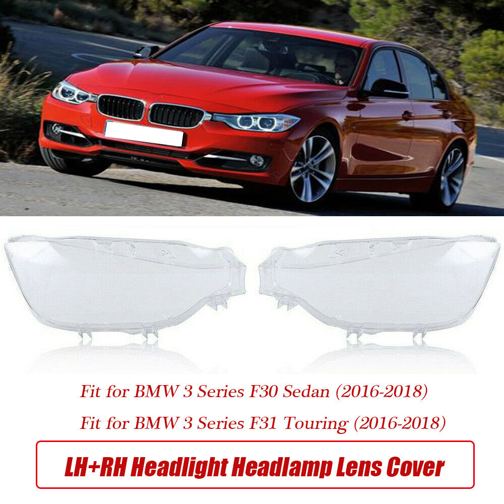Transparent headlight lens cover for BMW F30, F31, 3 Series 2016 and 2017 cars (L + R).