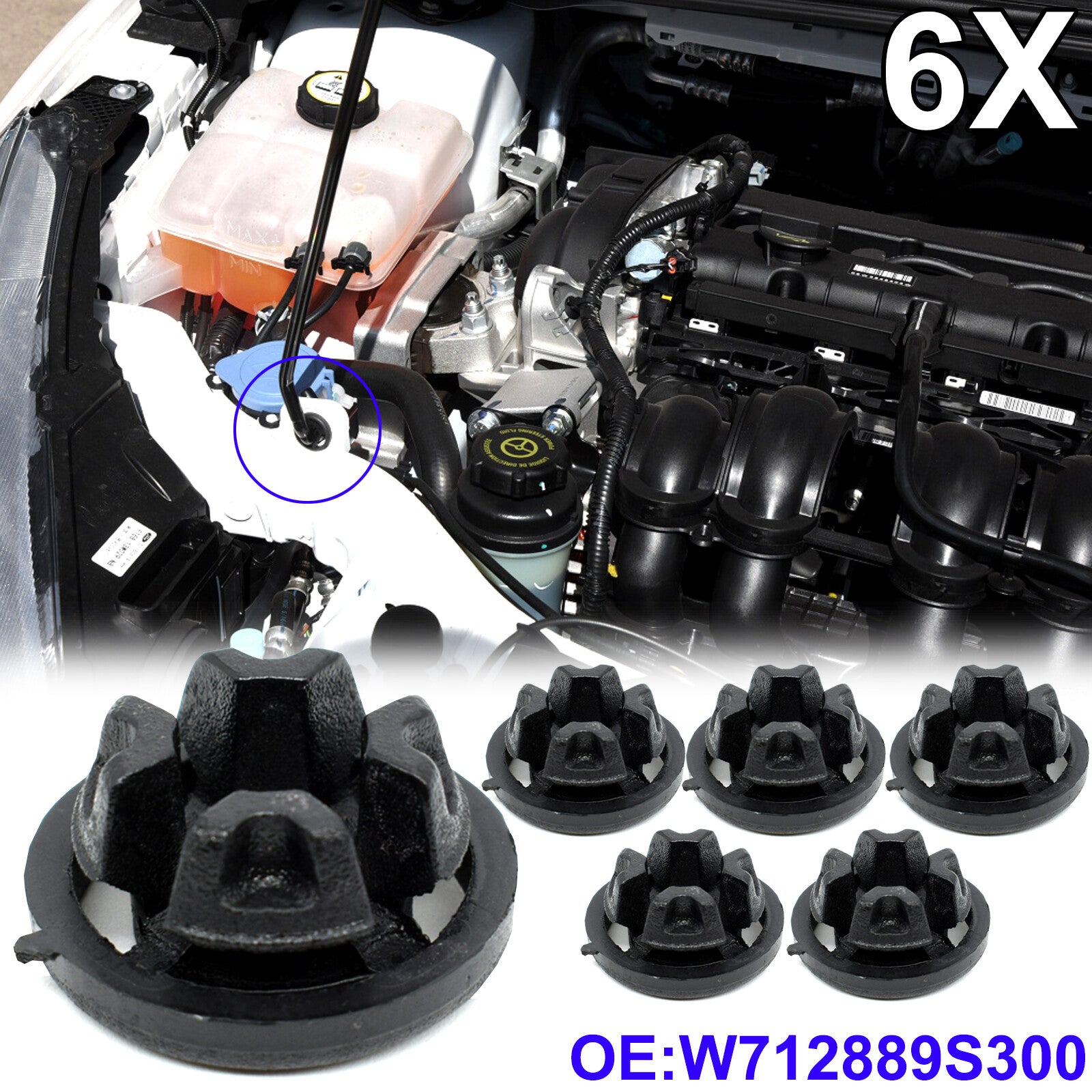 6pcs Bonnet Hood Support Prop Rod Grommet for Ford Mondeo Focus Kuga Escape
