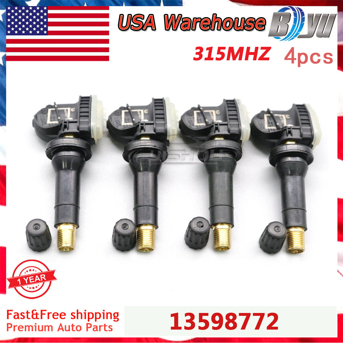 For GM for Chevy for GMC for Buick TPMS NEW Tire Pressure Monitoring Sensor 13598772 4PCS US