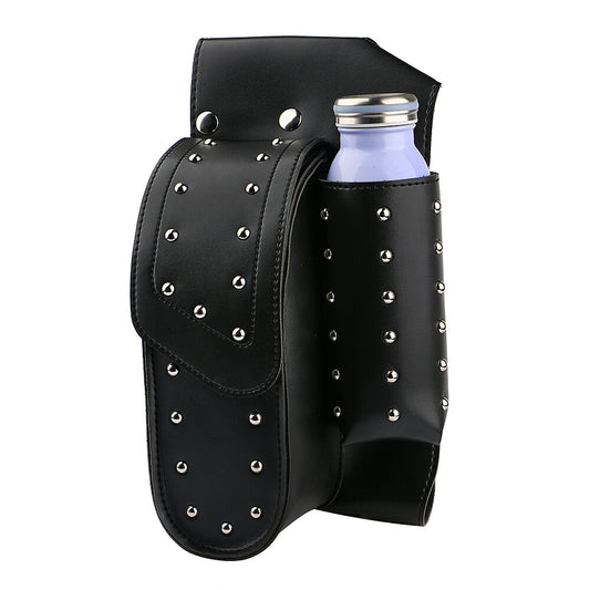 LH PU leather motorcycle saddlebag/luggage case with bottle holder suitable for Harley-Davidson motorcycles.