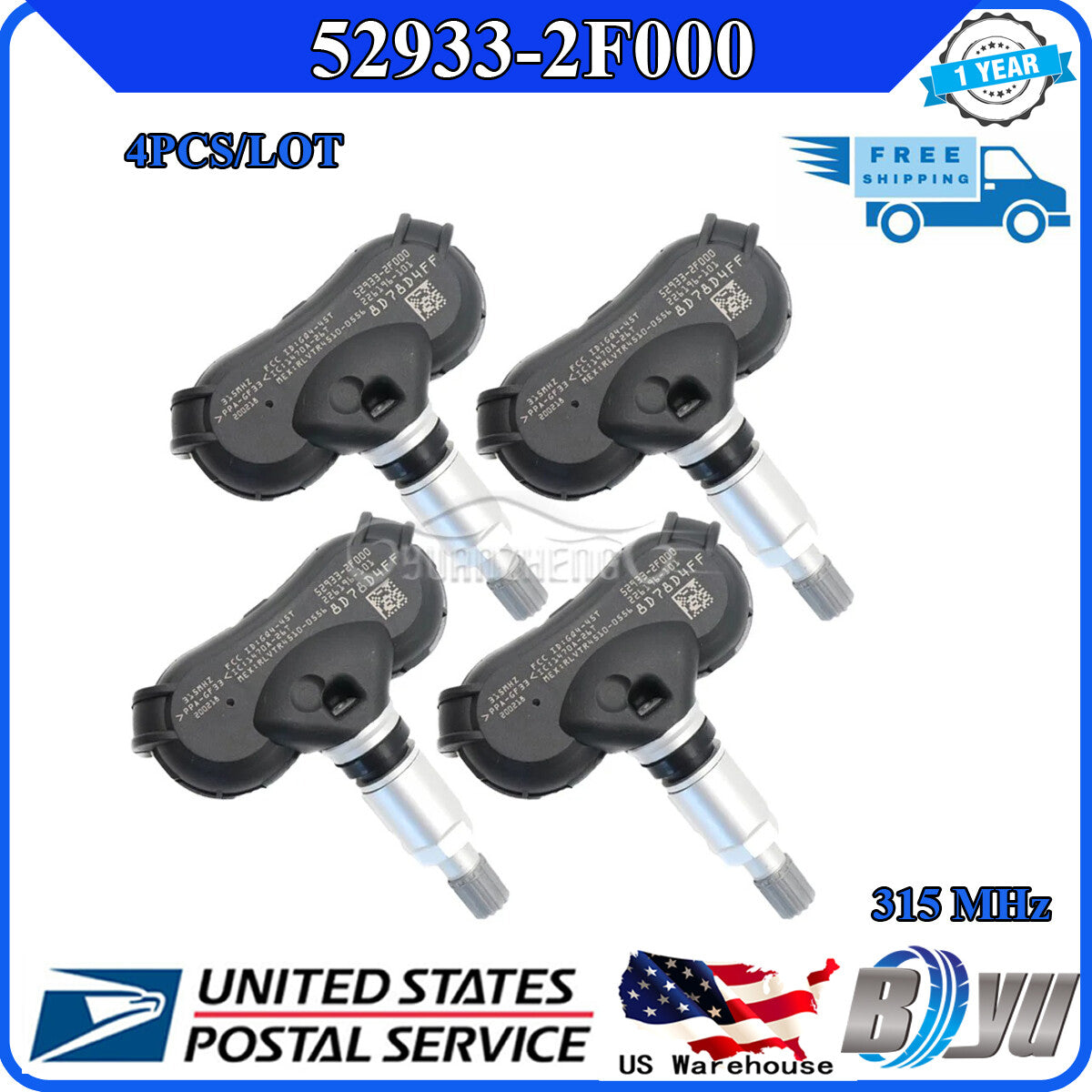 4-piece TPMS tire pressure sensor set for Hyundai for Tucson Equus and for Kia Rio 315MHz (52933-2F000)