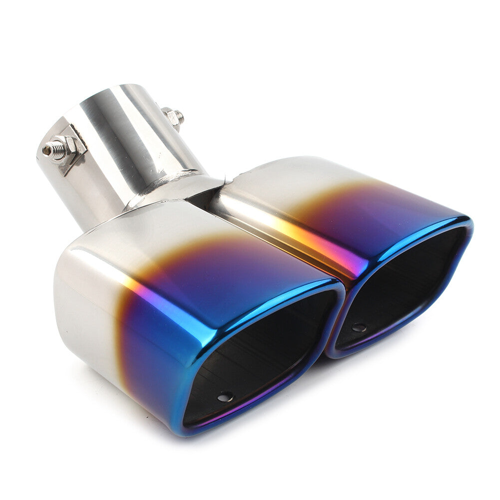 Universal 63mm Car Tail Muffler Rear Exhaust Silencer Pipe Tip Dual Outlet Blue