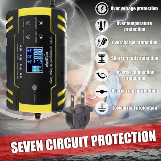 Motorcycle 12V 8A Digital LCD Display Battery Chargers Power Puls Repair Charger