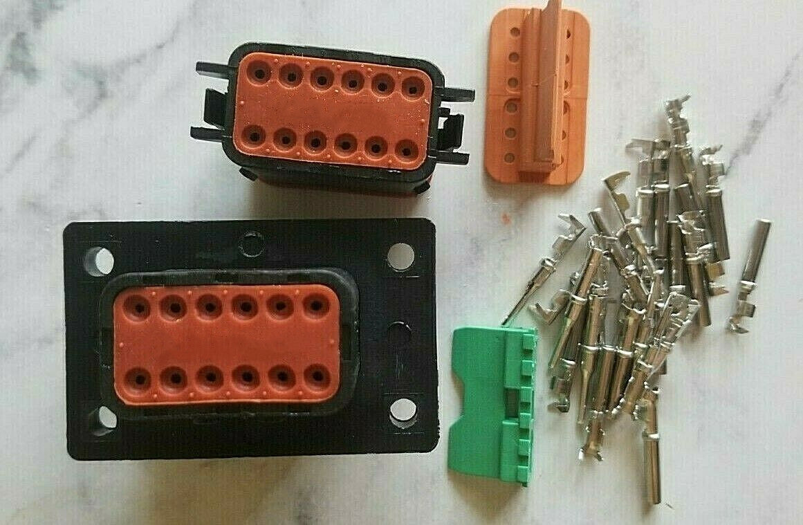 Black DT Series 12-Pin Flanged Connector Kit 14-16AWG EZ Crimp Pins