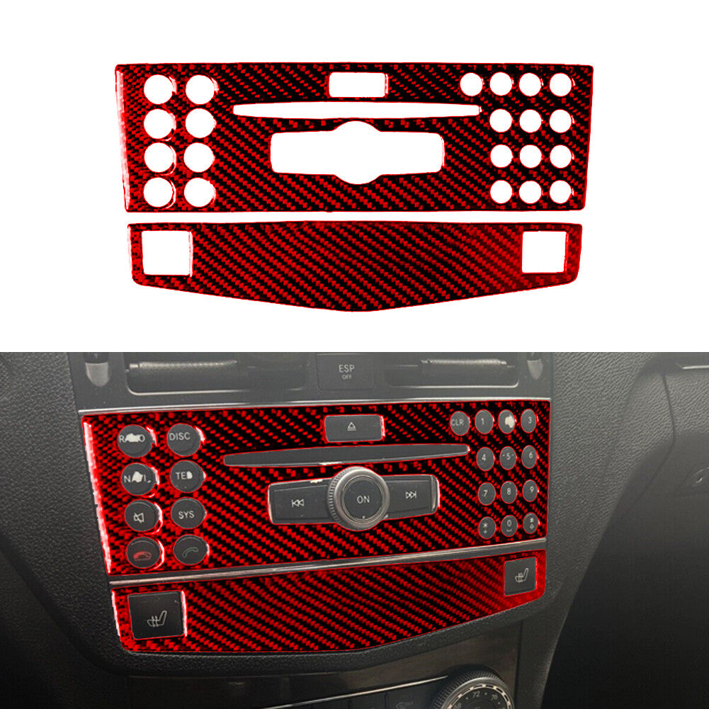 Red Carbon Fiber Console CD Trim for Mercedes-Benz W204 2007-2010 Type D