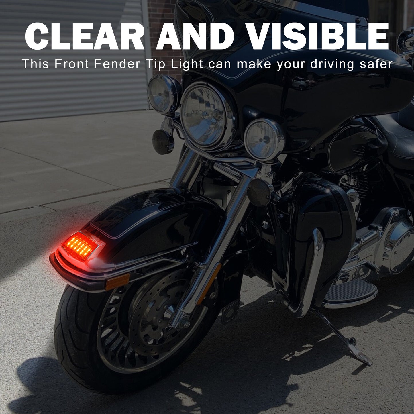 Front Fender w/ Red Lens Tip LED Light Fit for Harley Electra Road Glide Softail