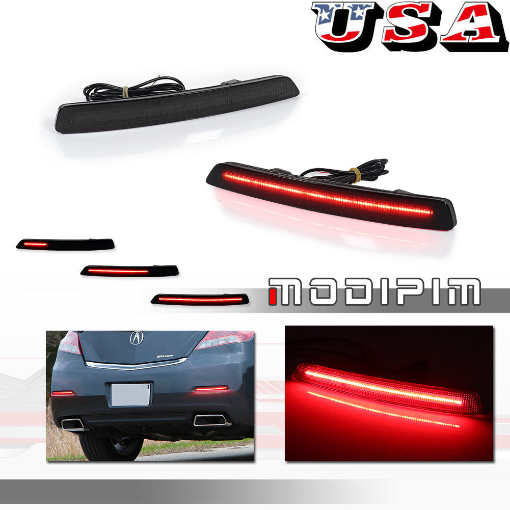 2-Pack Fit for Acura TL 2012-14 Smoked Red LED Rear Bumper Reflector Tailbrake Lights
