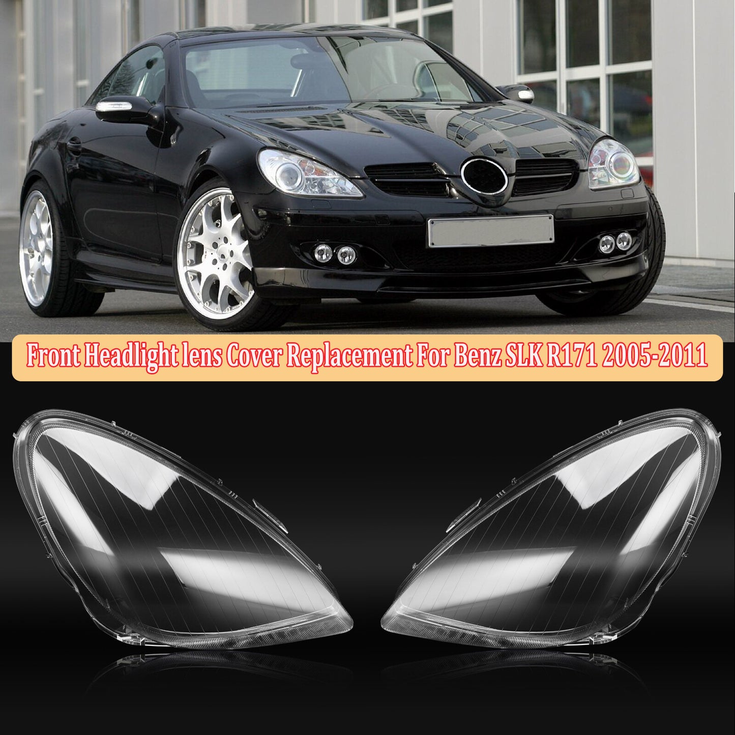 2x Front Headlight Lens Cover Shell Lampshade For 2005-11 for Mercedes-Benz SLK R171