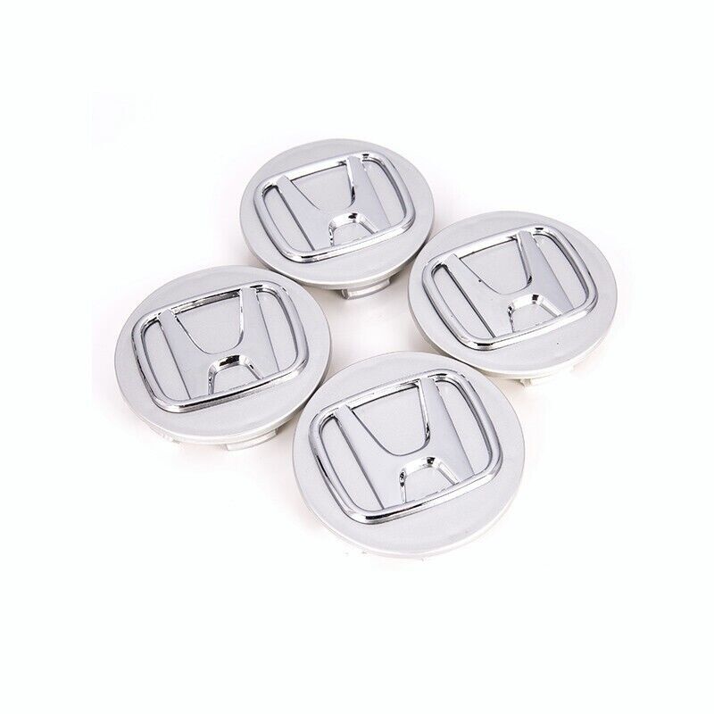 4-piece set of for Honda grey and silver wheel rims with center caps and chrome alloy logo, 69mm/2.75