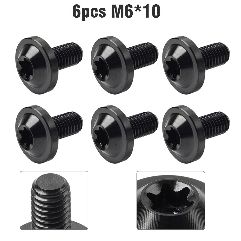 6pcs Alloy Bolts Truss Torx Head Screws M6x10mm For Motorcycle Black