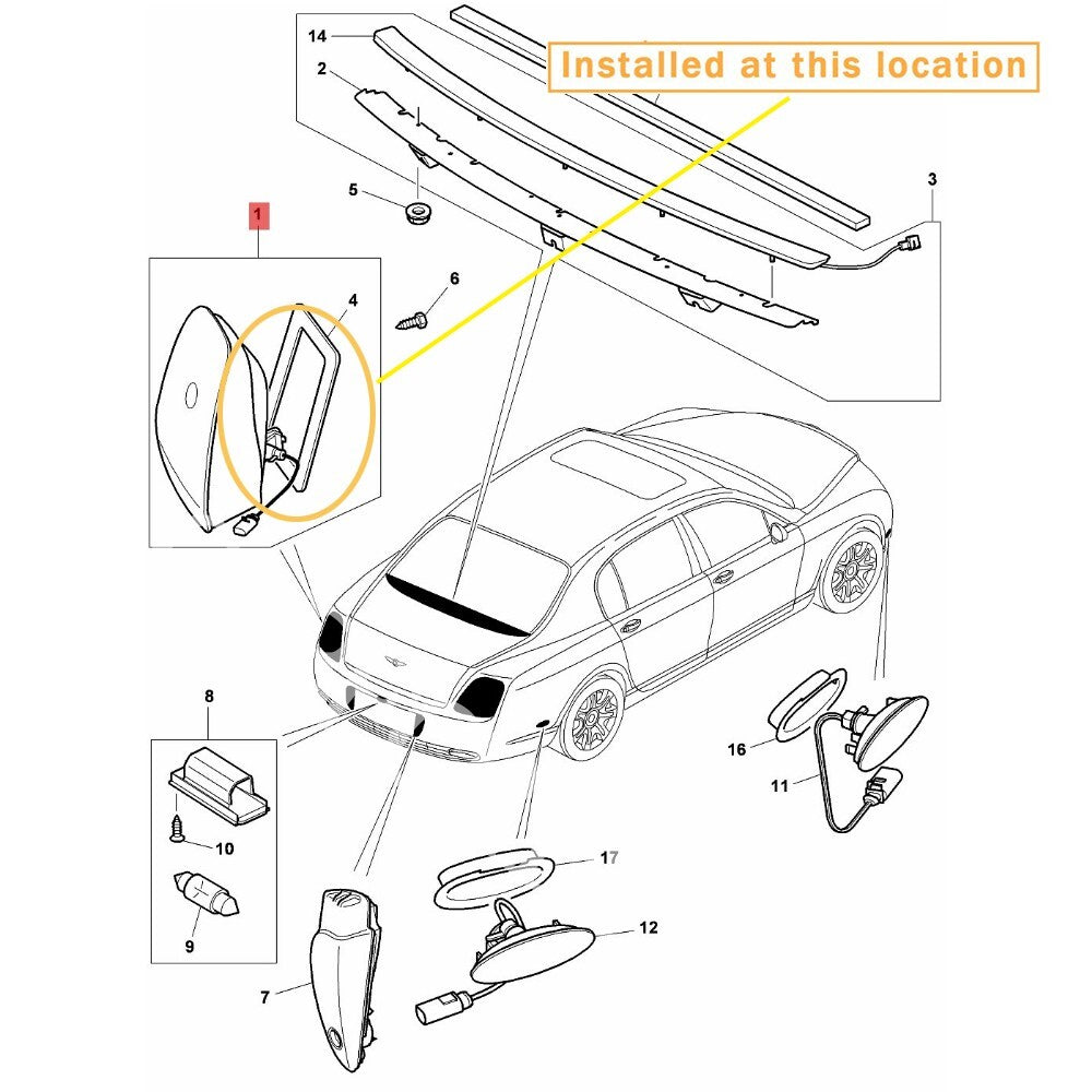 Equipment Manufacturer ( ) for Bentley Flying Spur Taillight Frame Strip Kit: 3W5945095/096
