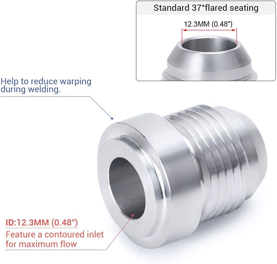 4Pcs AN10 -10AN Male Billet Steel Weld On Fitting/Adapter 6061-T6 Aluminum Alloy