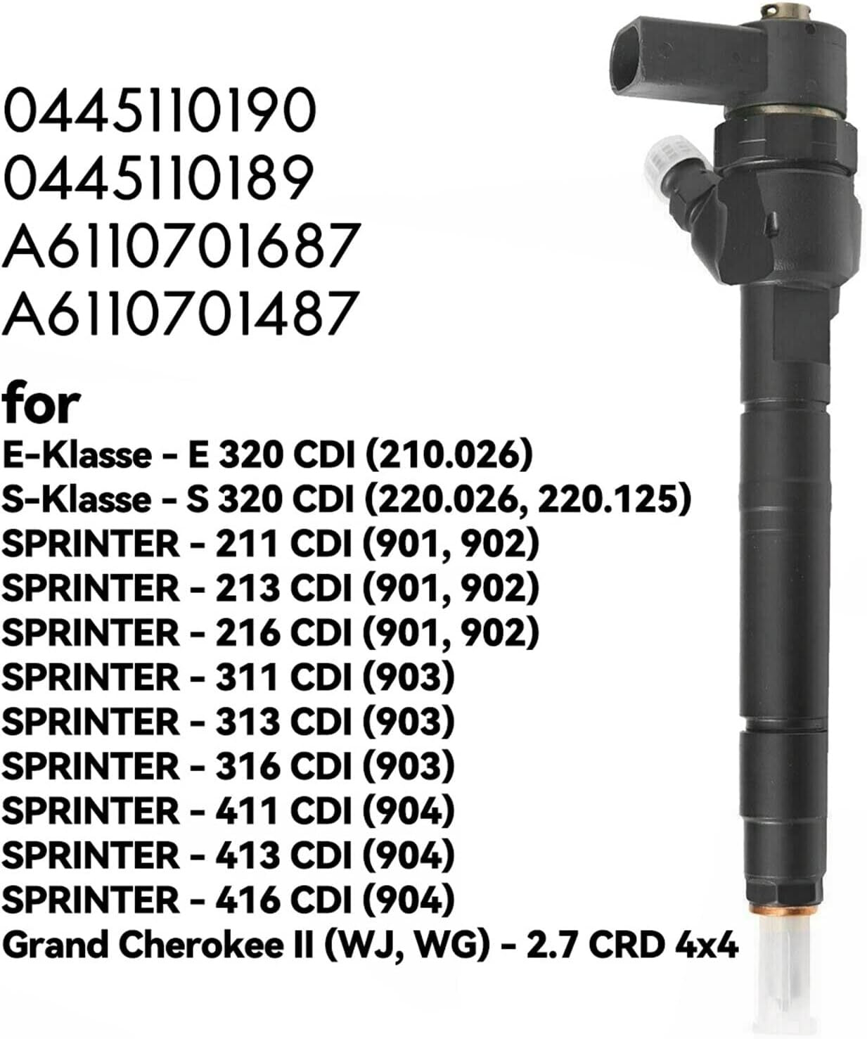 0445110190 6110701687 Fuel injector for Mercedes-Benz Sprinter 2.1/2.2 Engine