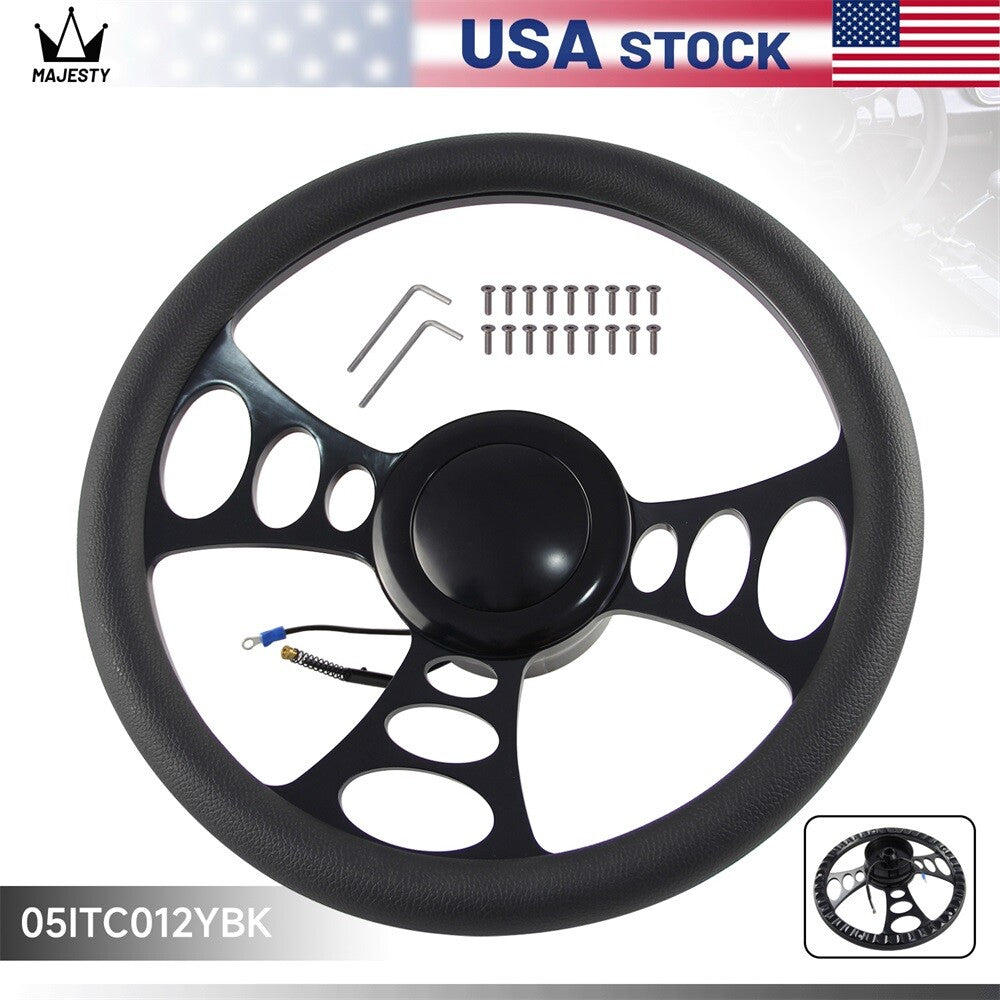 14 9-Bolt Chrome W/Half Wrap PVC Steering Wheel + Adapter for Chevy GM for Cadillac
