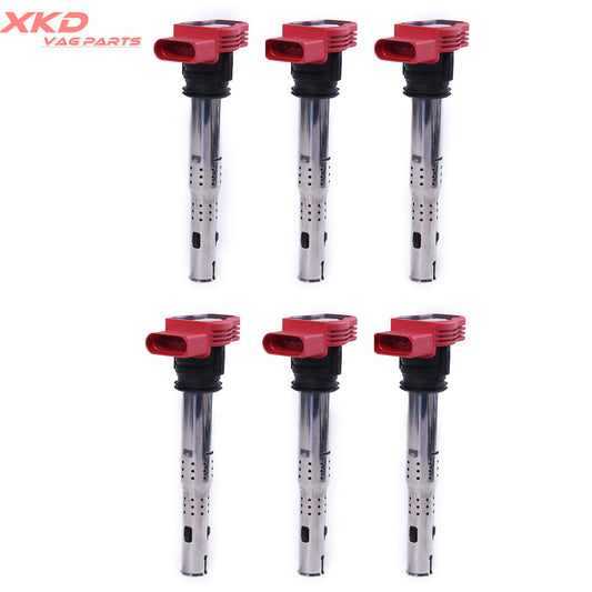 6Pcs Brand New Red Ignition Coils for VW Touareg for AUDI for A4 for A6 2.8 3.0 TFSI 3.2 V6