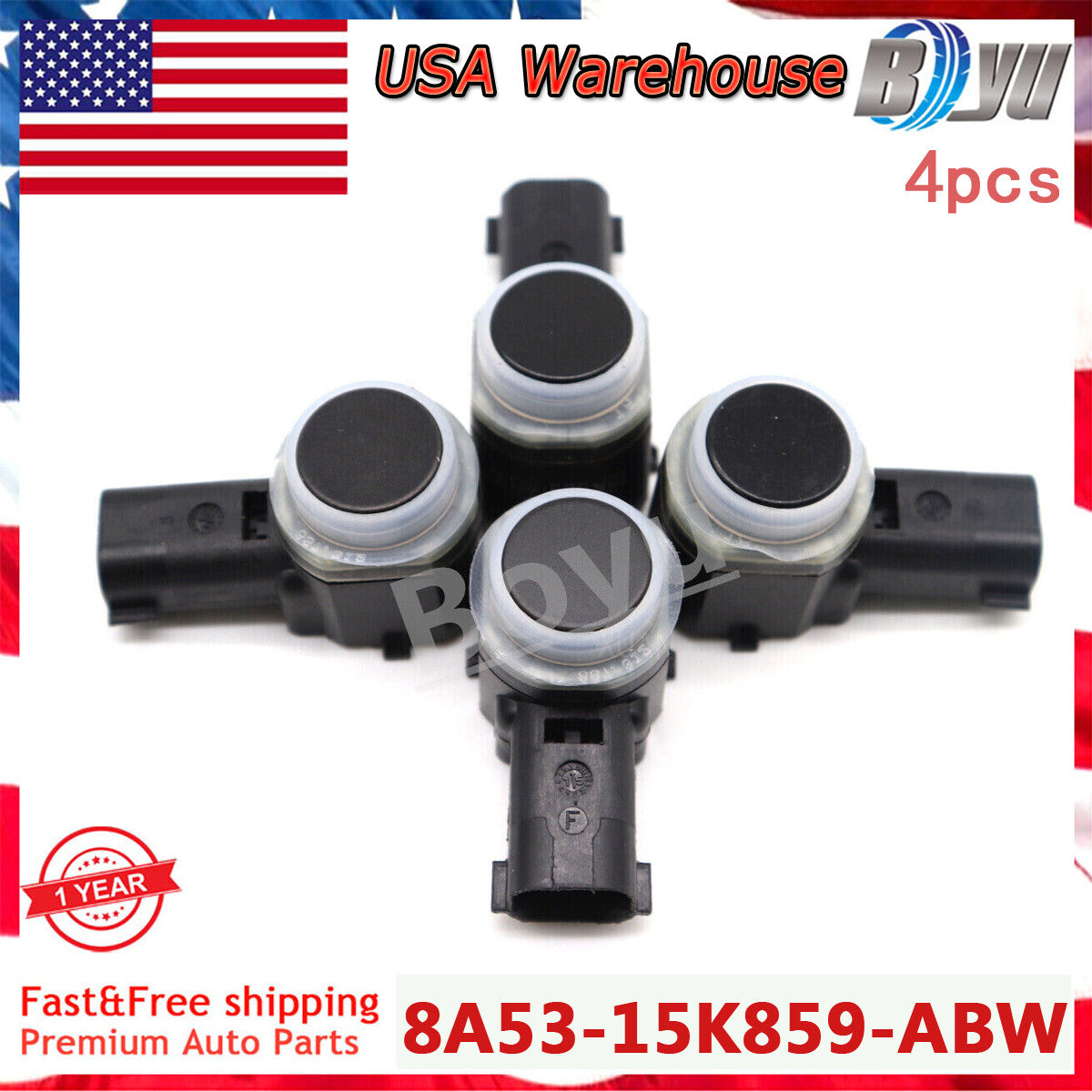 4PCS 8A53-15K859-ABW Black Bumper PDC Parking Aid Sensor for Ford Focus Explorer