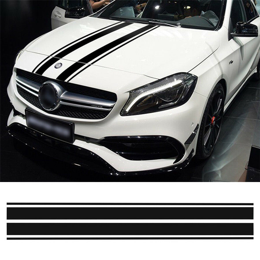 2pcs Accessory Racing Hood Stripes Decal Vinyl Stickers Black for Car SUV Truck