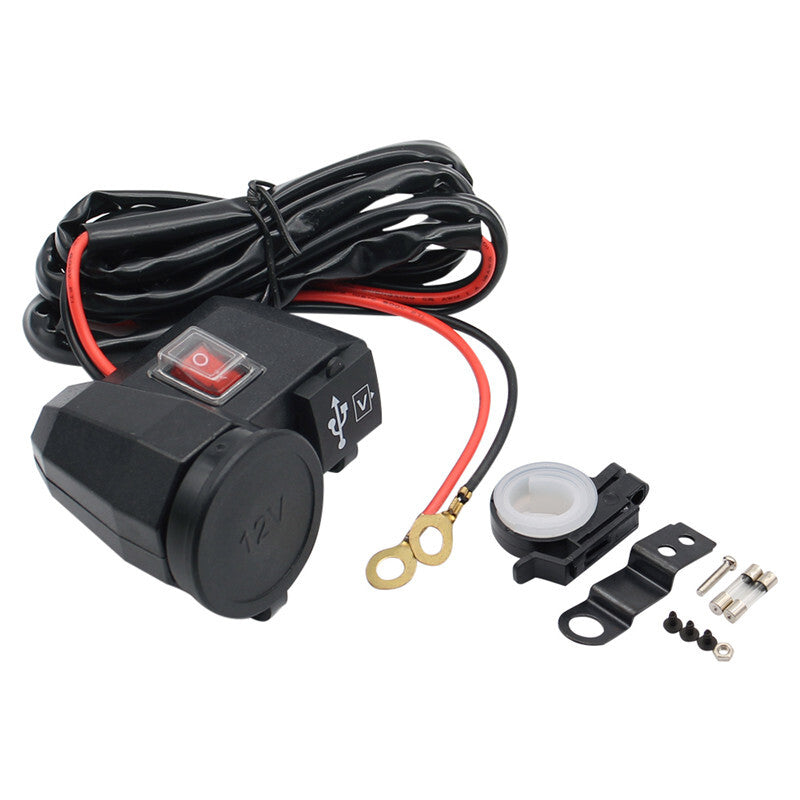 Waterproof 12V Motorcycle ATV Dual USB Charger Phone Cigarette Lighter Socket