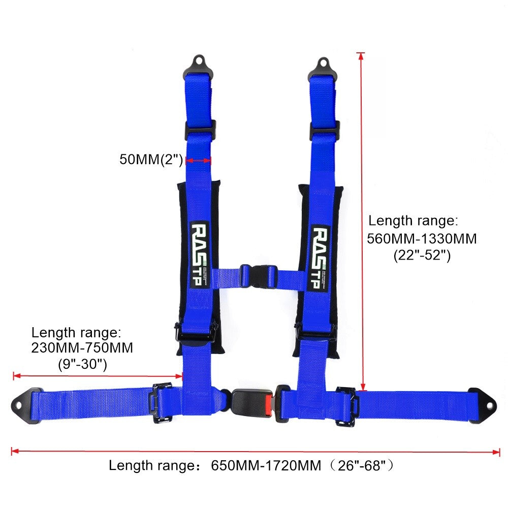 2inch 4-Point Harness Quick Release Safety for Seat Belt+1Pair Shoulder Pads Blue