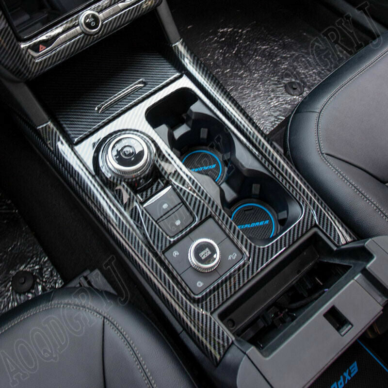 2Pc Carbon fiber ABS Gear Shift Box Panel Cover trim Set for Ford Explorer 20-22