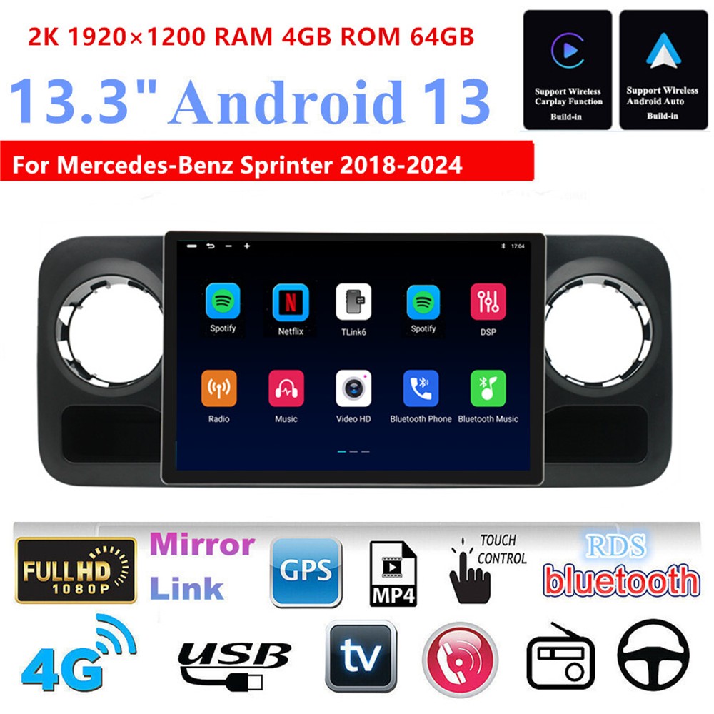 13.3Android 13 4GB 64GB Car Stereo Radio GPS for Mercedes-Benz Sprinter 18-24