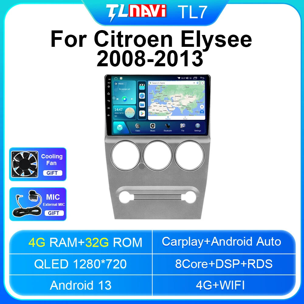 for Citroen C-Elysee 2008-2013 Car Radio CarPlay GPS Player Head Unit Screen