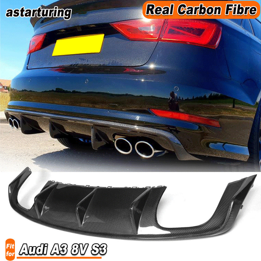 REAL Carbon Rear Bumper Lower Diffuser Lip Quad 4Tips for Audi S3 Sedan 2013-16