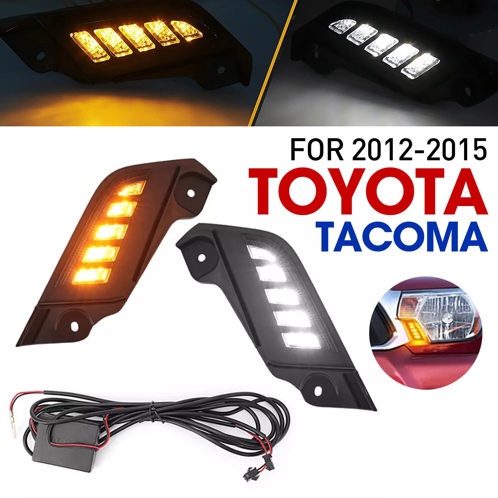 2pcs LED Daytime Running Light Headlight Side Lamp fit 12-15 for Toyota Tacoma AP