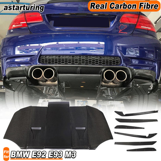 Fit for BMW E92 E93 M3 2009-2013 Real Carbon Rear Bumper Diffuser Floor Lip Fins