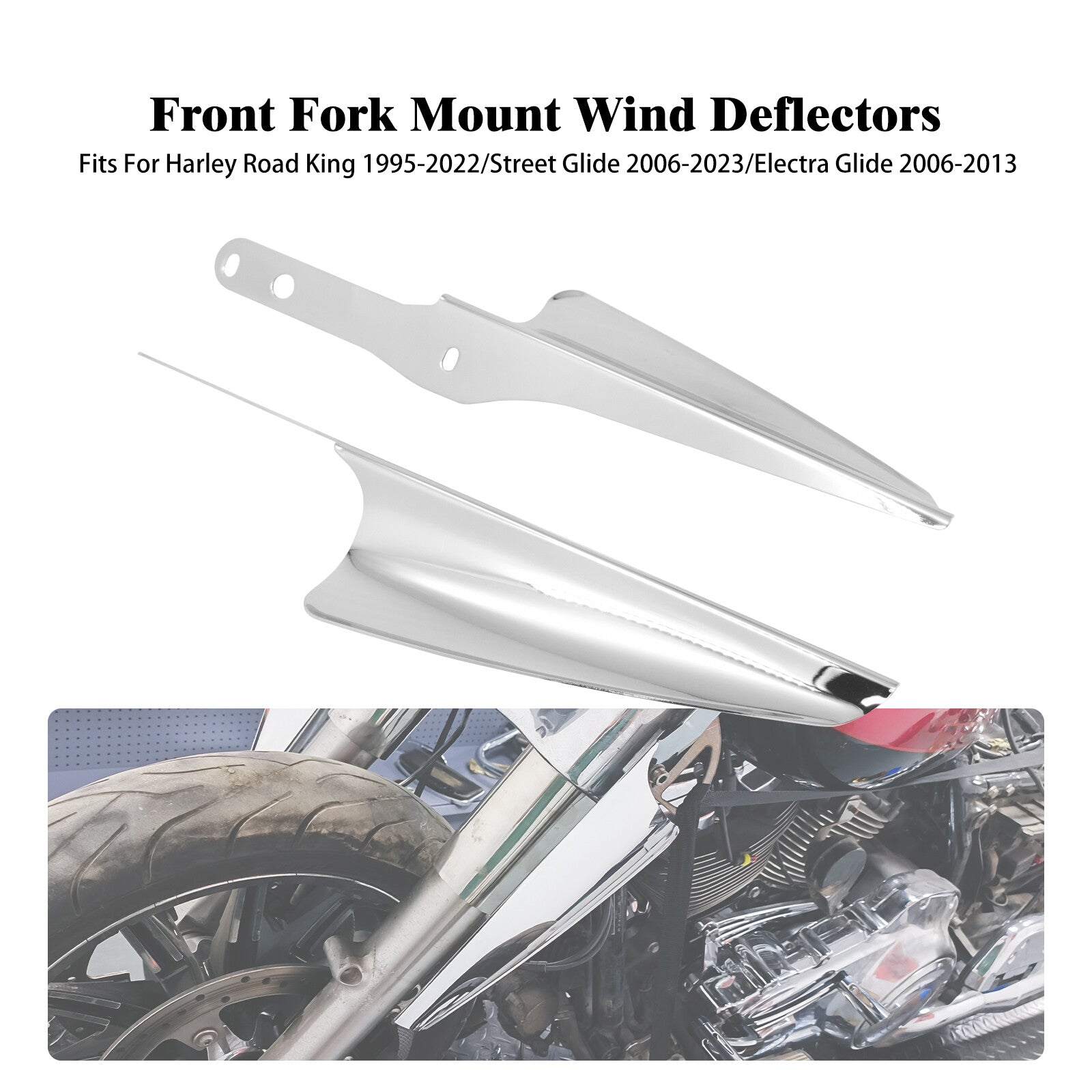 Chrome Front Fork Mount Wind Deflectors for Harley Road King Electra Glide 95-23