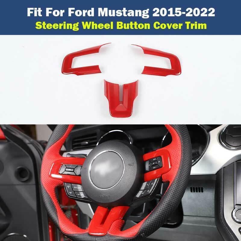 for Ford for Mustang 2015-2022 Red Interior Steering Wheel Button Frame Trim 3PCS