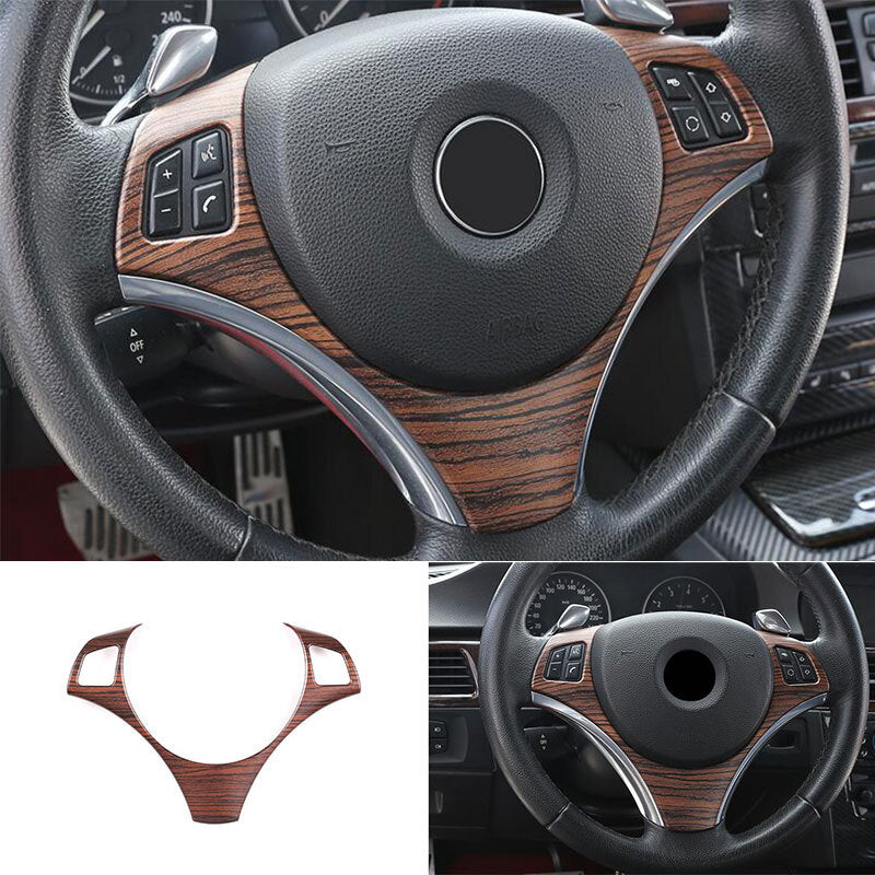 for BMW 3-Series E90 2005 2006-2012 Wood Grain Steering Wheel Frame Cover Trim