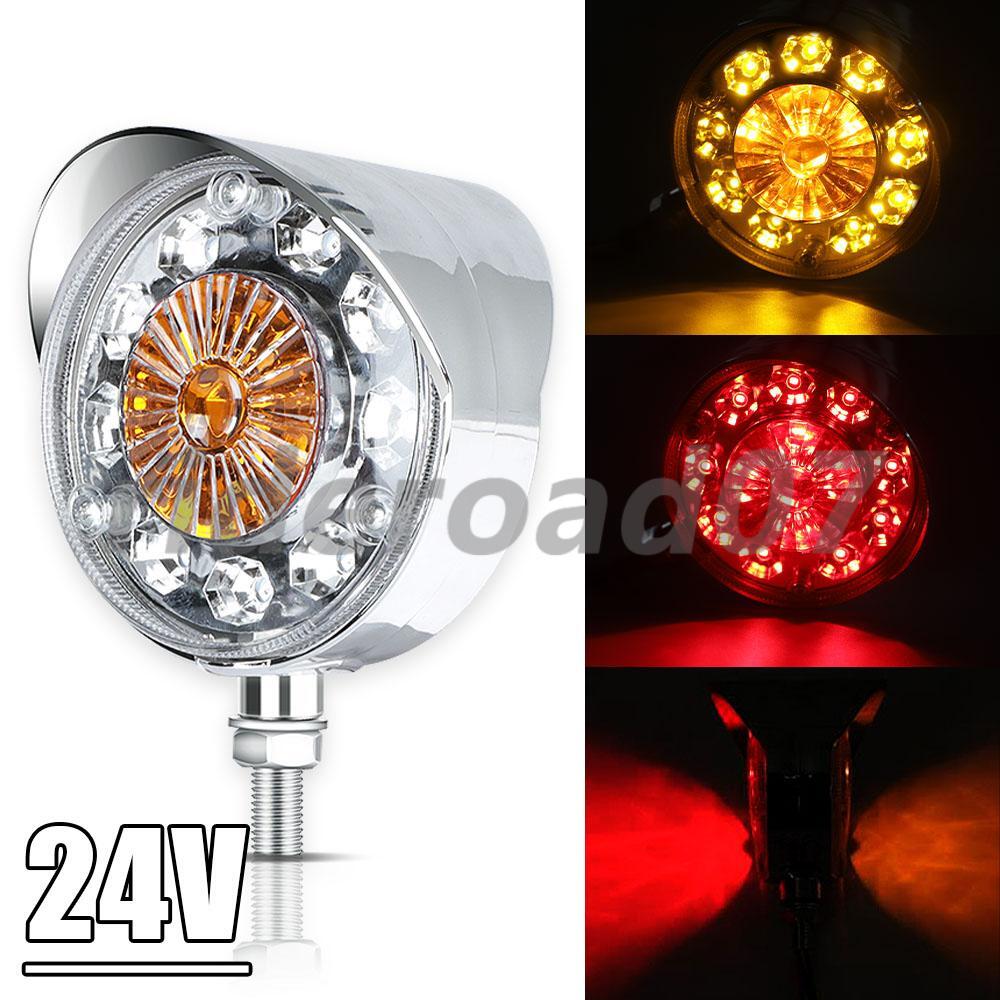 2pcs Round LED Double Face Side Marker Semi Fender Brake Tail Lights Truck
