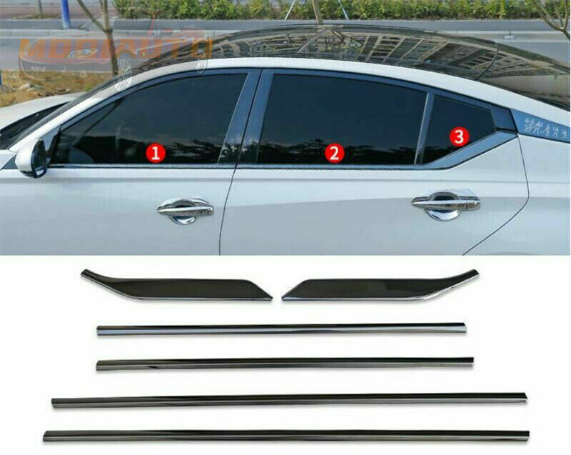 6Pcs For 2019-2024 for Nissan Altima Glossy Black Car Window Bottom Strip Cover Trim