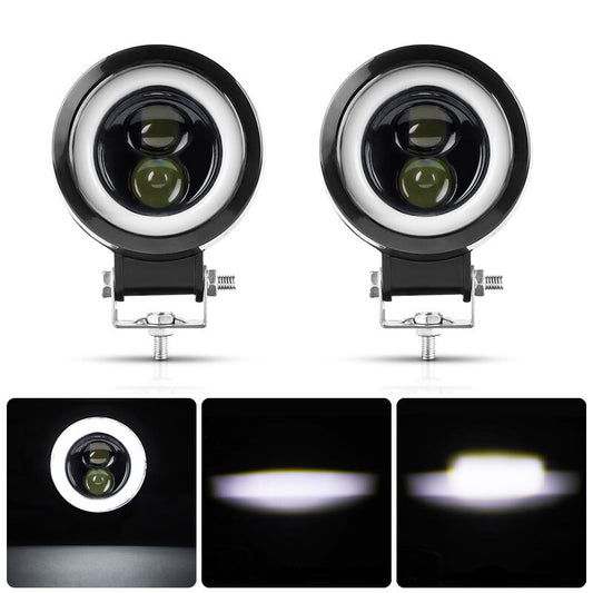 2X Motorcycle LED Spot Light Hi-Lo White Halo Angel Eye Headlight Driving Fog