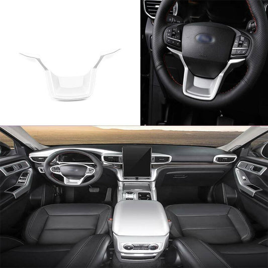 Cover Trim Fit for Ford Explorer 20-2024 Steering Wheel U Type 1PCS Silver Matte