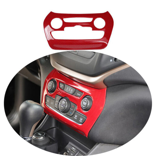 Red Carbon Fiber Central Console AC Switch Frame 1pc for Jeep Cherokee 2014-22