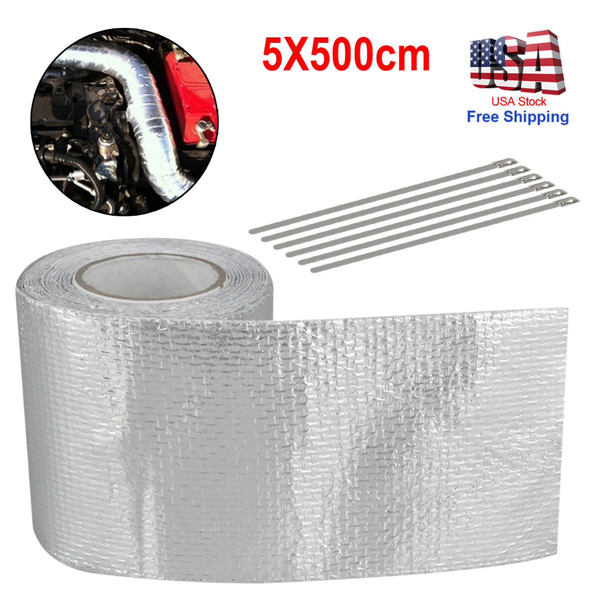 16-foot fiberglass-wrapped barrier tape heat insulation roll exhaust car protection silver