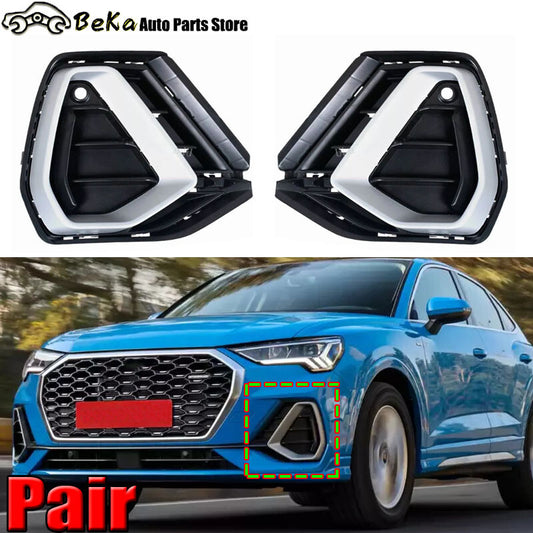 A pair of grilled fog light covers for the front bumper of for Audi Q3 2019, 2020, and 2021 models (LHRH).