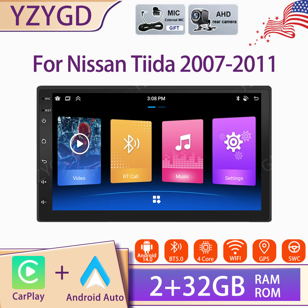 for Nissan Tiida 2007-2011 7Carplay Car Radio Stereo Android 14 GPS Navi WIFI