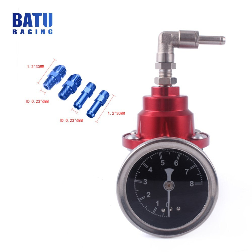 Red Universal Adjustable Car Fuel Pressure Regulator with Oil Gauge Kit