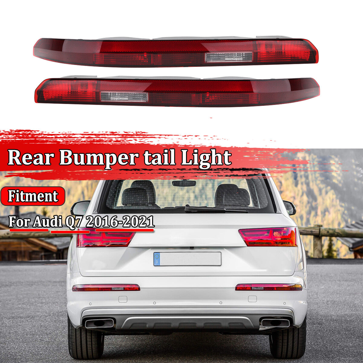 A pair of rear bumper lower taillight strips with 5 bulbs for Audi Q7 2016 - 2021
