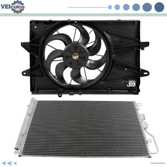AC Condenser And Radiator Cooling Fan Kit for Chevrolet Equinox for GMC Terrain 2.4L