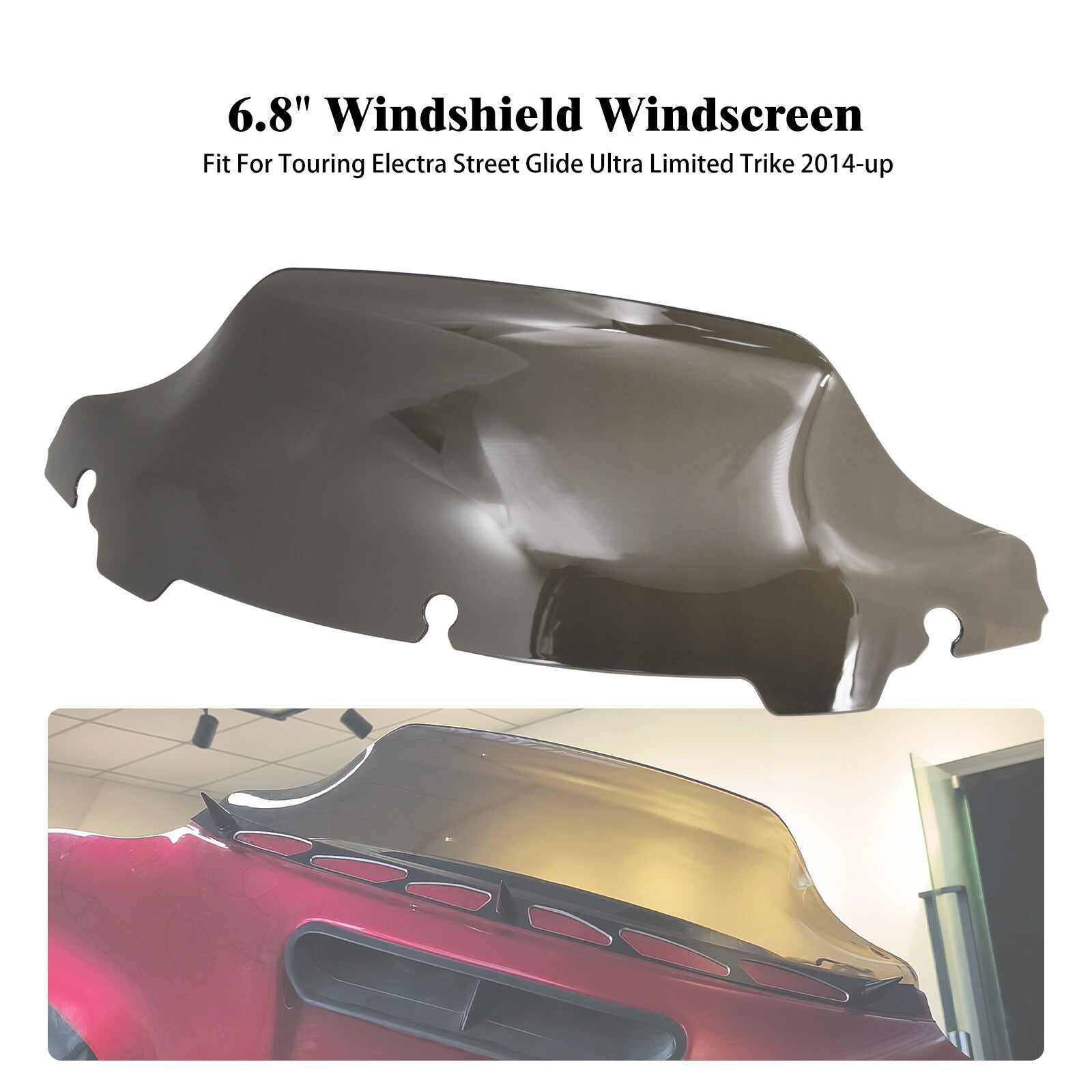 Smoke 6.8 Wave Windshield Windscreen for Harley Street Electra Glide 2014-2024