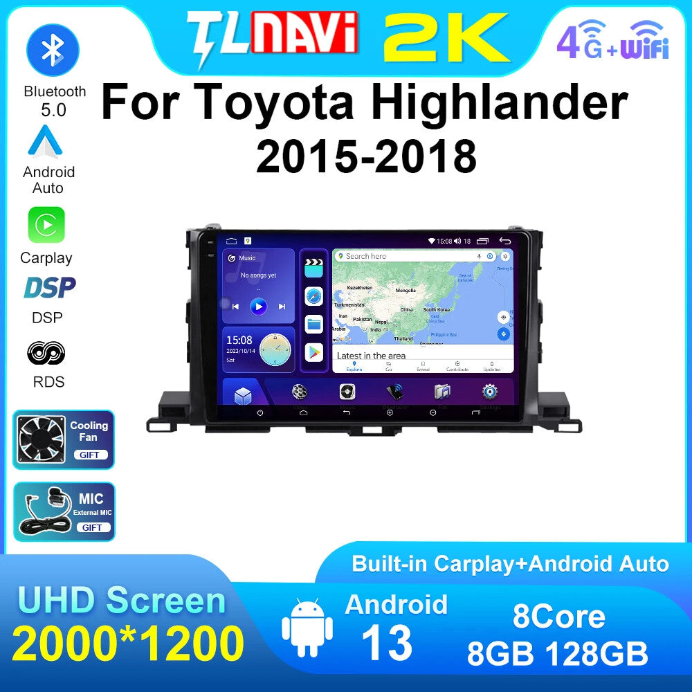 Car Radio CarPlay Screen for Toyota Highlander 2015-2018 GPS Multimedia Player