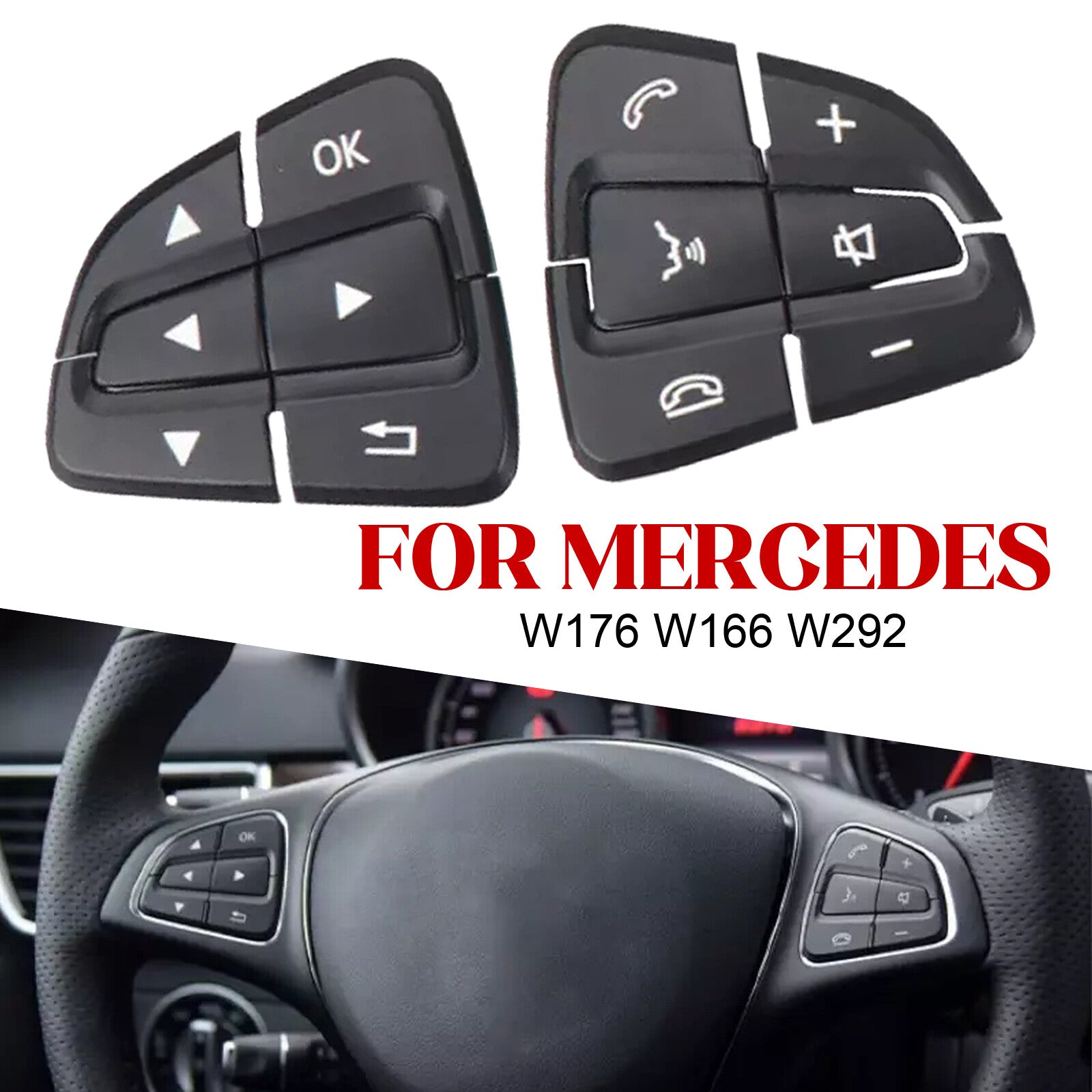 1Pair for Mercedes W176 W166 W292 L R Steering Wheel Switch Button Black Cover