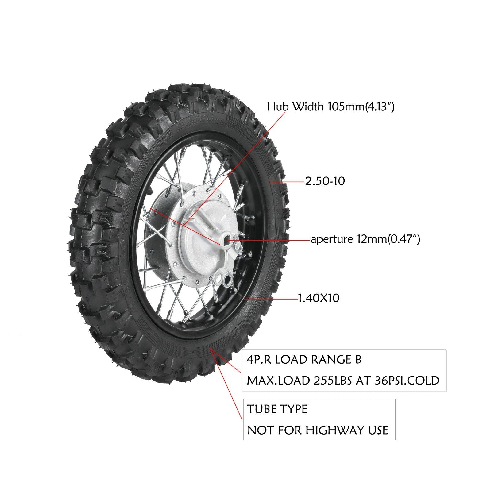 10-inch front wheel, tire, rim, hub, CRF50, PW50, TTR50, SSR, 70cc, 110cc cooler, off-road bicycle